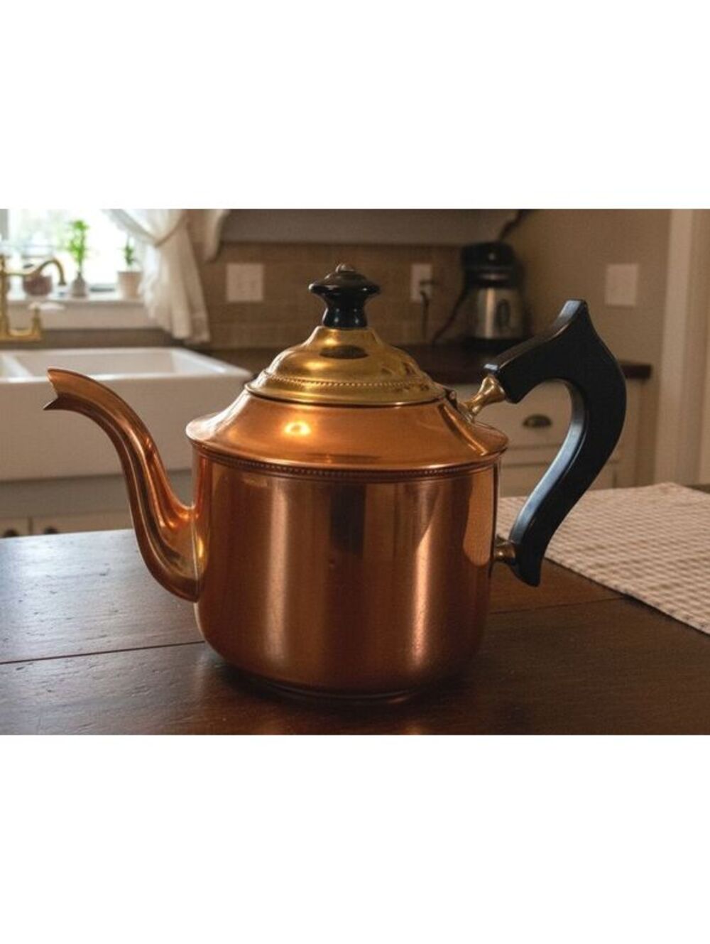 Vintage Manning Bowman Quality Copper Kettle w/ Brass & Black Wood Accents